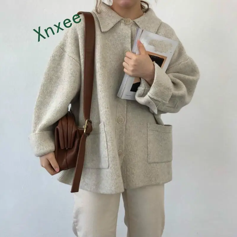 Xnxee Корейские осенние винтажные свитера кардиганы для женщин Новая Вязаная одежда модные однотонные Повседневные вязаные пальто с длинным рукавом