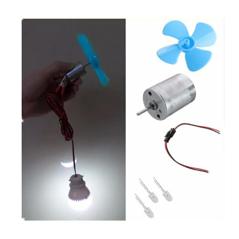 Ветряной генератор DIY Kit генератор мини ветряной генератор микро мотор+ Диодная вилка четыре синих листьев весло