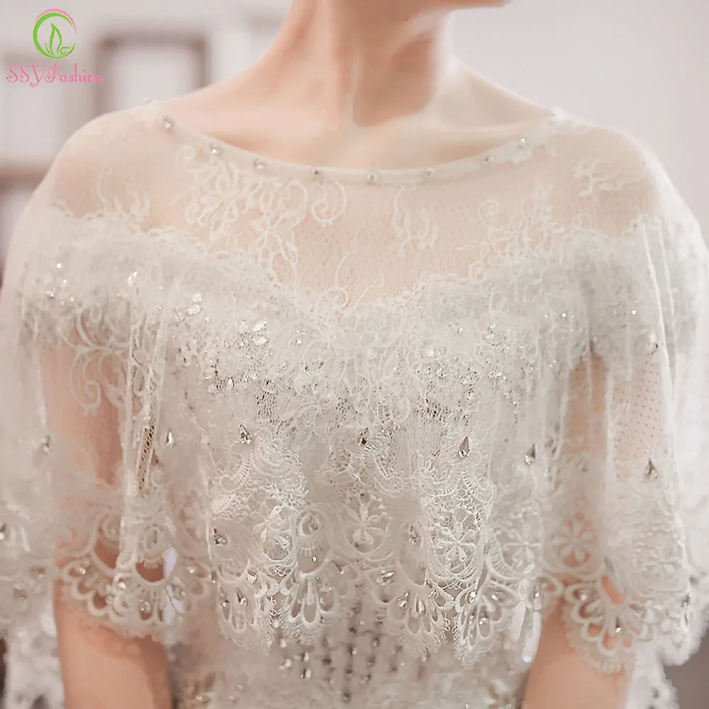 SSYFashion Свадебная шаль белая кружевная Роскошные Свадебные шали с бисером