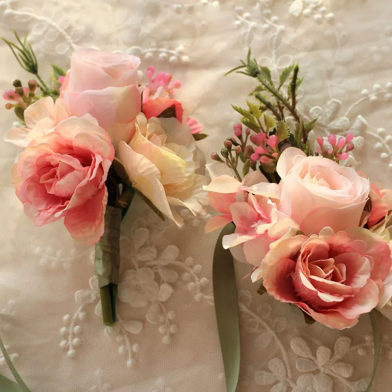 1 шт. корсаж на запястье цветок Роза шелковая лента невесты ручной декоративный