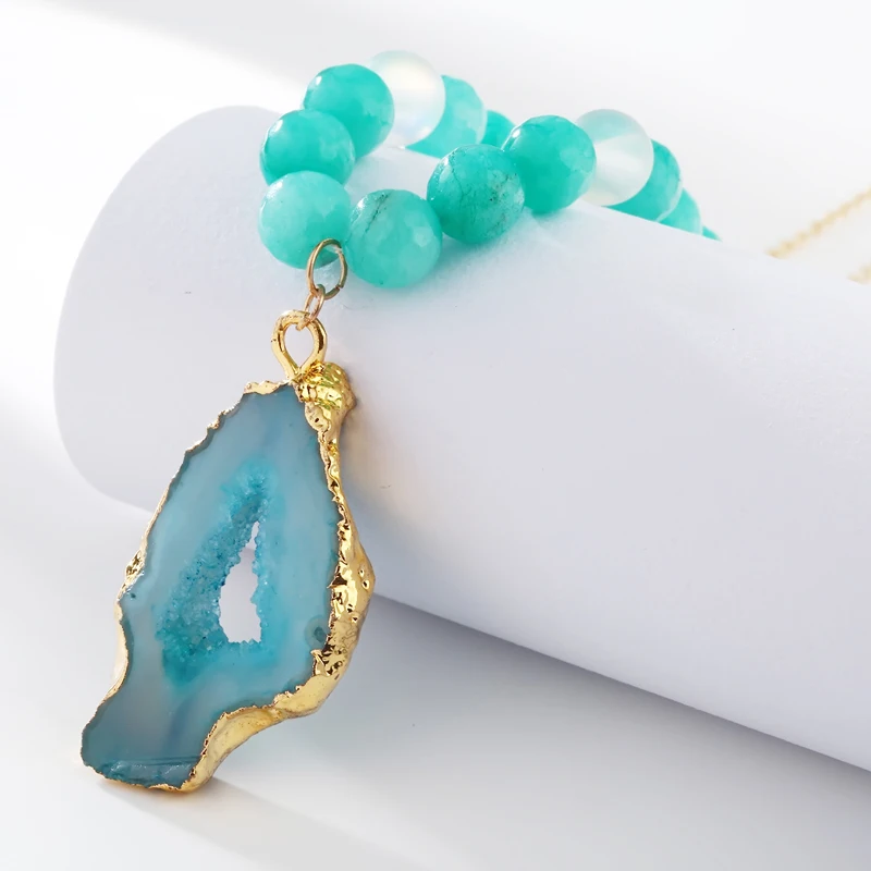 BOJIU длинное ожерелье с натуральным камнем Трендовое богемное для девочек новая