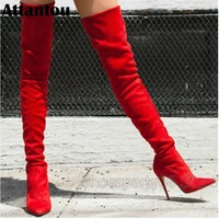 fashion designer bright red slim fit winter over the knee thin high heel boots women stiletto stretch thight high gladiator boot