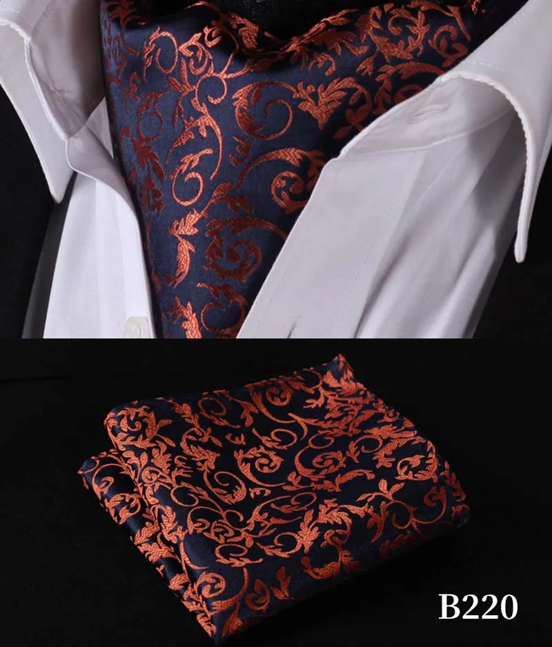 B220 Floral Orange Вечерние, классический свадебный квадратный Карманный, Цветочный, Пейсли, в клетку, в горошек, Мужской Шелковый шейный платок, Аскот, галстук, носовой платок, набор# B2 - Цвет: B220 Floral Orange