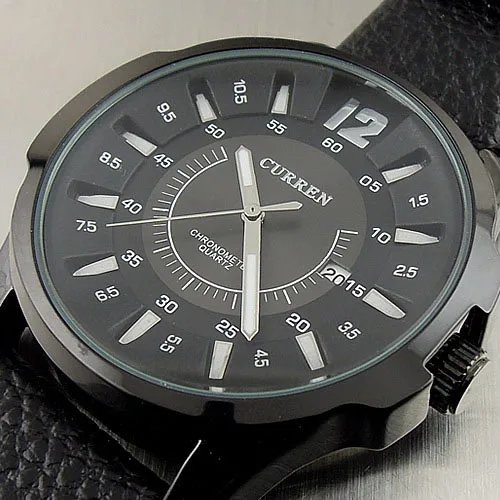 2016 CURREN Модные кварцевые часы часовой циферблат Дата день LEATER черный Тип мужские