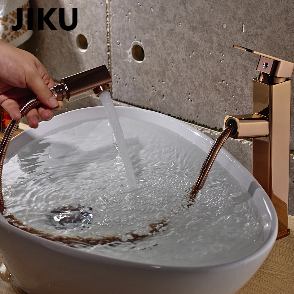 JIKU Роскошный розовый золотой кран для ванной комнаты с одной ручкой Смеситель кран на бортике кран горячей и холодной воды раковина латунный кран
