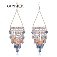 kaymen statement earrings for women fish hook triangle hang square crystals gold color drop earrings boucles doreille jewelry
