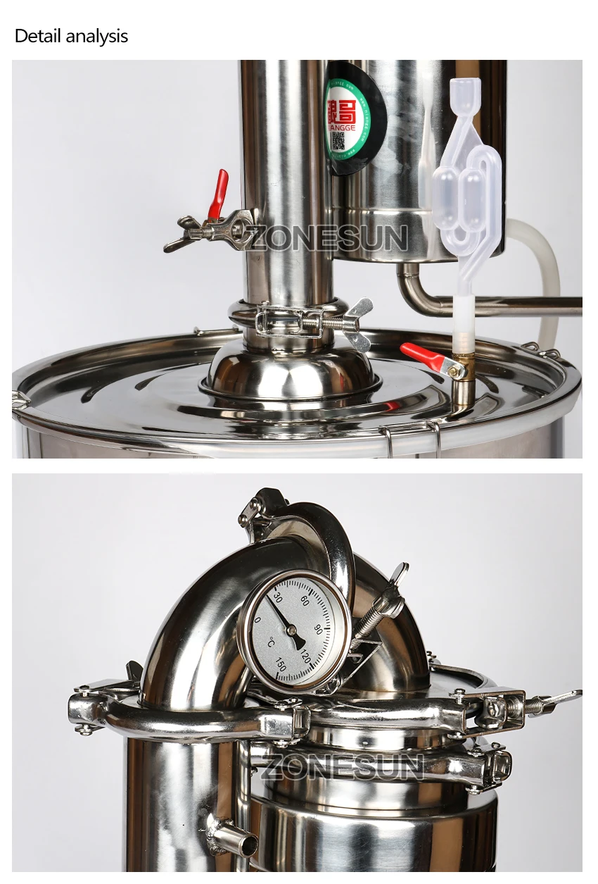 ZONESUN бытовой нержавеющей стали домашнее вино пиво алкоголь пивоварения комплект устройство 25л спирт дистиллятор вина оборудование