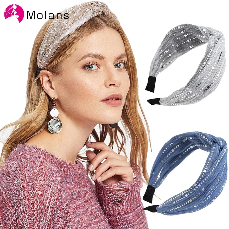 Женская повязка на голову с блестками Molans Корейская однотонная кружевная лента