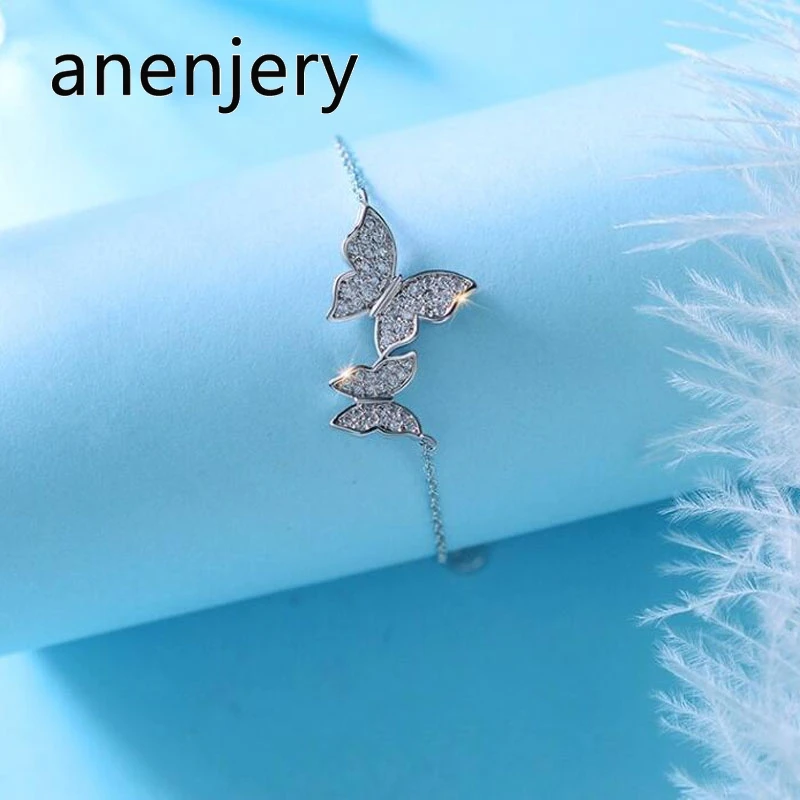 Женский браслет с бабочкой ANENJERY из стерлингового серебра 925 пробы ослепительным