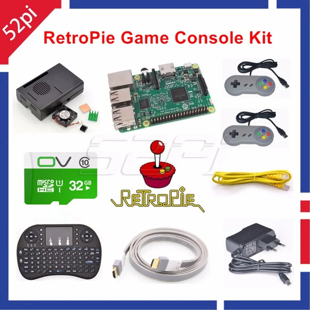 52Pi Raspberry Pi 3 Модель B 32 ГБ RetroPie игровой консоли комплект с 2 шт. SNES игровые Пульты ДУ