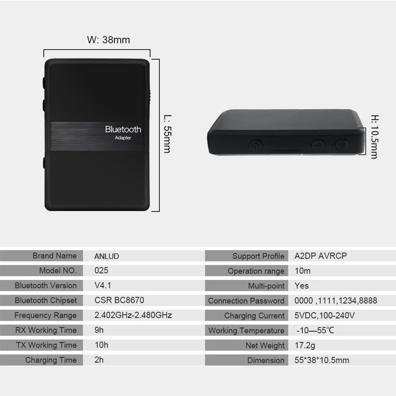 ANLUD Bluetooth Aux автомобильный адаптер Multipoint аудио Музыка приемник передатчик Dongle Aptx