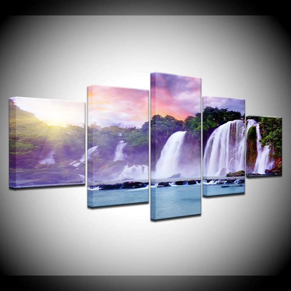 

5 Panel Modern Printed Huangguoshu waterfalls Landscape Picture Modular posters Canvas Art painting For home living room decor