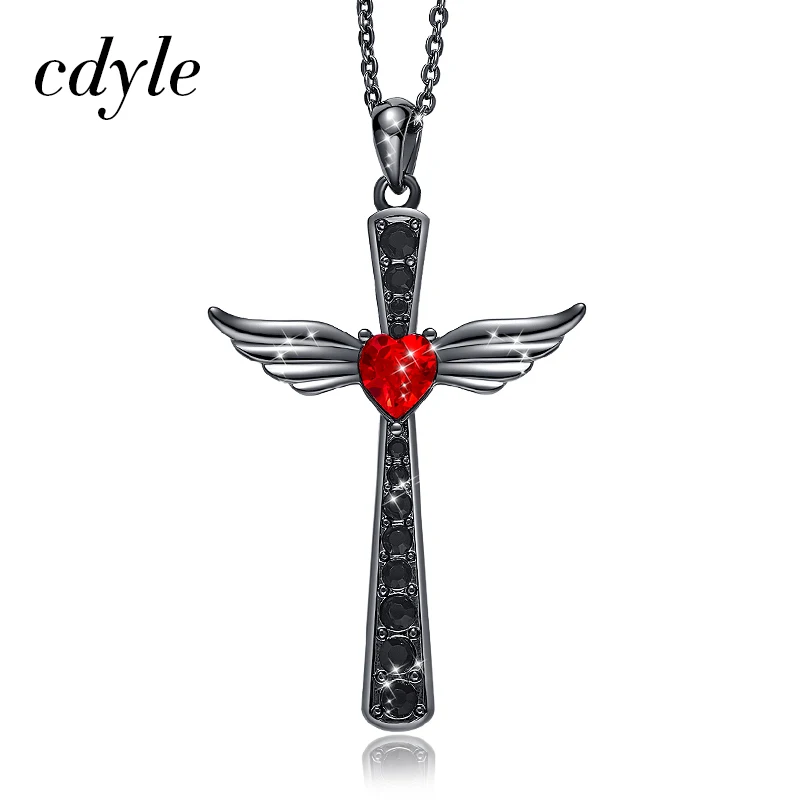Винтажное черное ожерелье Cdyle с крестом женская подвеска крыльями ангела со