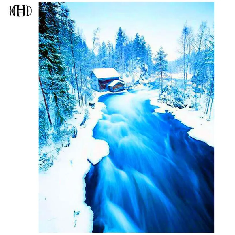 

MHD DIY Blue snow scenery diamond painting full square/round circle cross stitch diamond embroidery plastic crafts