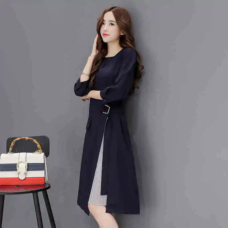 Новые весенние женское платье 2017 корейский Тонкий чистый цвет длинный цельное из