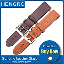 Ремешок для часов HENGRC из гладкой телячьей кожи, 18, 19, 20, 21, 22, 24 мм, черный, темно-коричневый, для женщин и мужчин, ремешок для часов, серебристый, золотой, с пряжкой