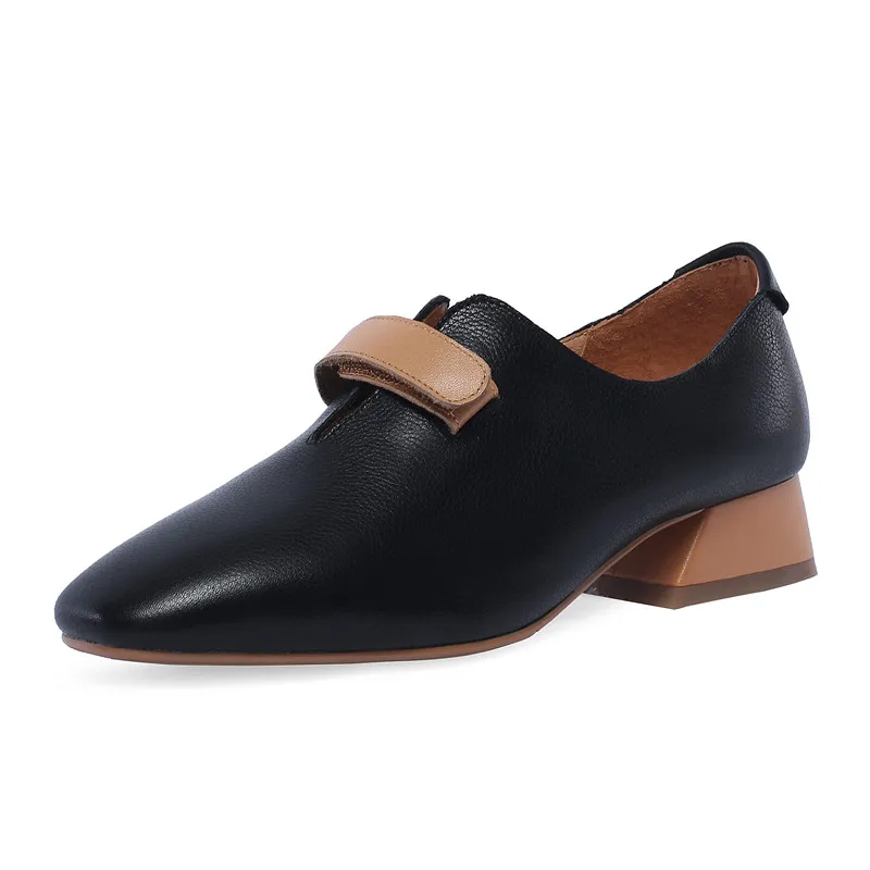 black flats Женская обувь из мягкой коровьей кожи наивысшего качества; слипоны на застежке-липучке; удобные женские лоферы на плоской подошве; Цвет черный, белый; Весенняя удобная обувь - Цвет: black flats
