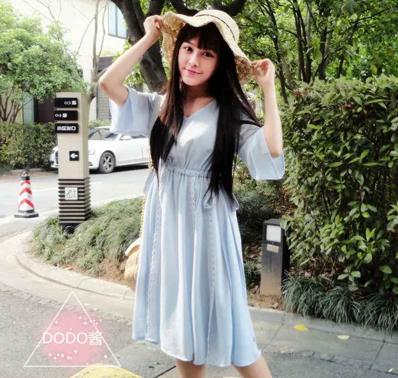 Винтажное кружевное платье в китайском стиле Hanfu Mori Girl летнее с коротким рукавом