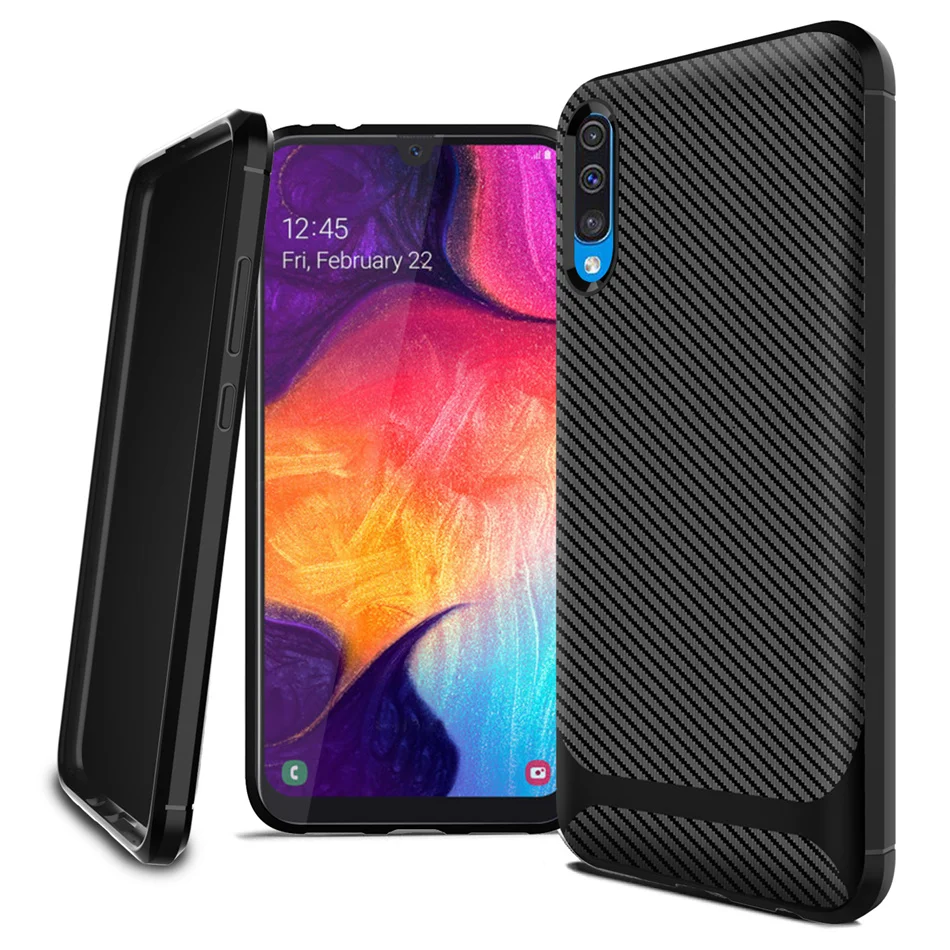 Чехол для Samsung Galaxy A50 мягкий силиконовый ударопрочный чехол из углеродного