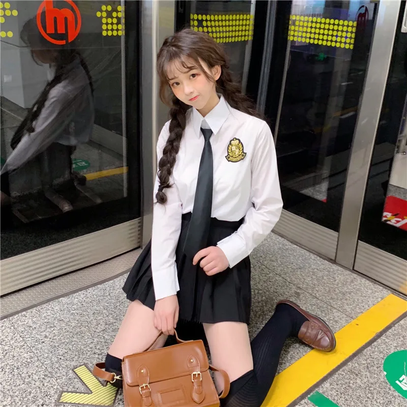 Новинка лета 2019 костюм рубашка с галстуком в Корейском стиле и плиссированная