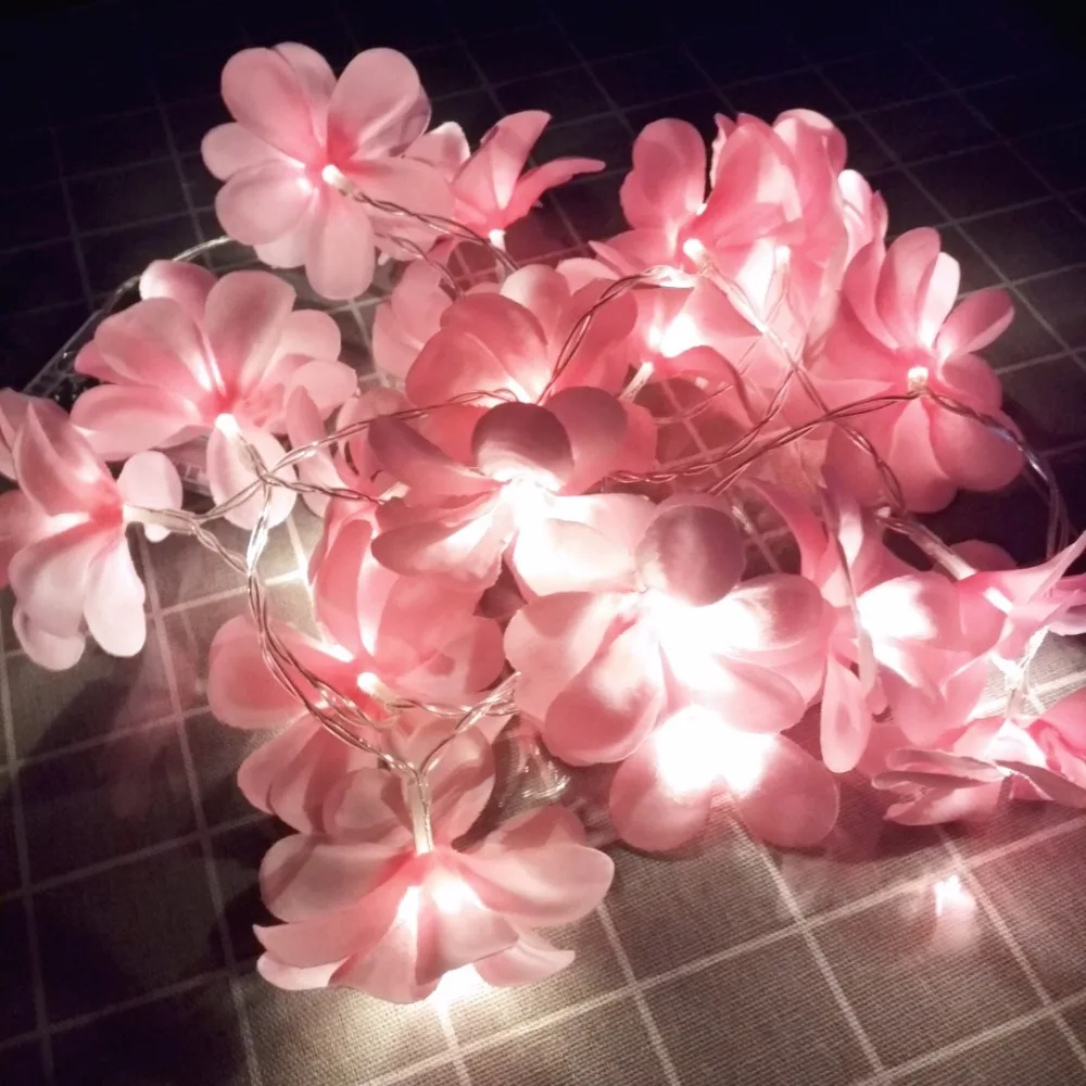 

white Violet cloth frangipani floral wedding led battery string lights, Plumeria,garland,party,xmas,bedroom decor 1/2/3/4M