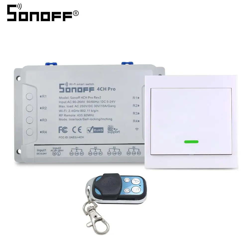 Itead SONOFF Bridge Sonoff 4ch pro r2 RF 433 МГц умный переключатель Wi-Fi с пультом дистанционного управления 433 Умный Google Home Автоматизация Alexa Совместимость - Комплект: 4CH Pro r2 and 2RC