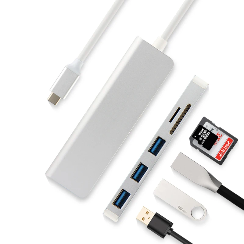 

5-in-1 Type-C Hub Aluminiu Alloy USB-C Adapter USB 3.0 Port SD Card Reader For Xiaomi Mi Pad 5 Pad5 MiPad 5 Pro 11" 12.4" Tablet