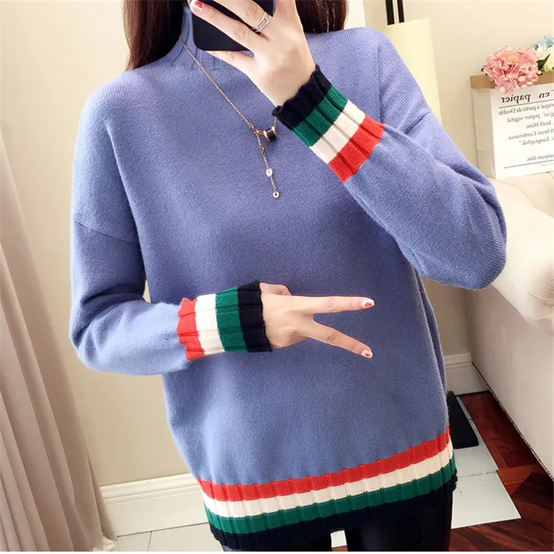 Женский свободный свитер с высоким воротником и длинными рукавами трикотажный