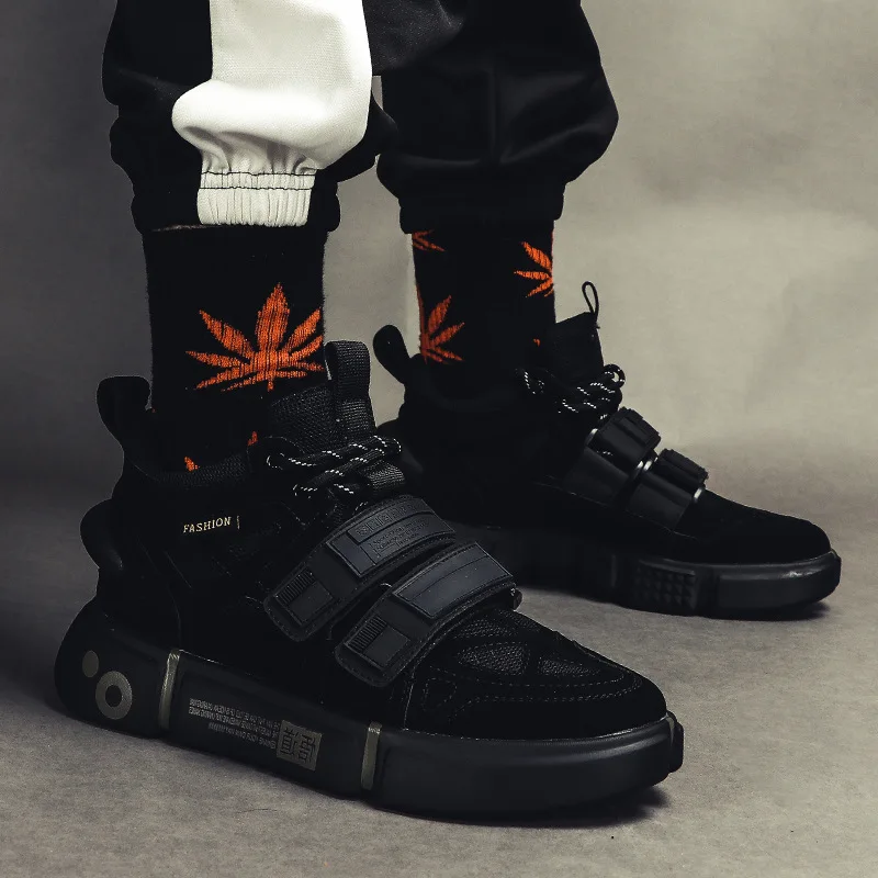 Fashion Men Casual Hook Loop Chunky Sneakers Hip Hop Shoes Male Autumn Students Walking High Top Sneakers Tenis Masculino Adulto