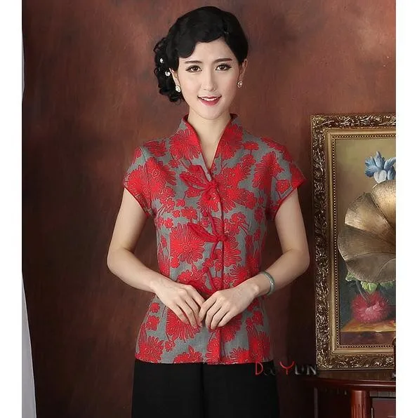 Новое поступление красная китайская традиция женская рубашка летняя блузка с