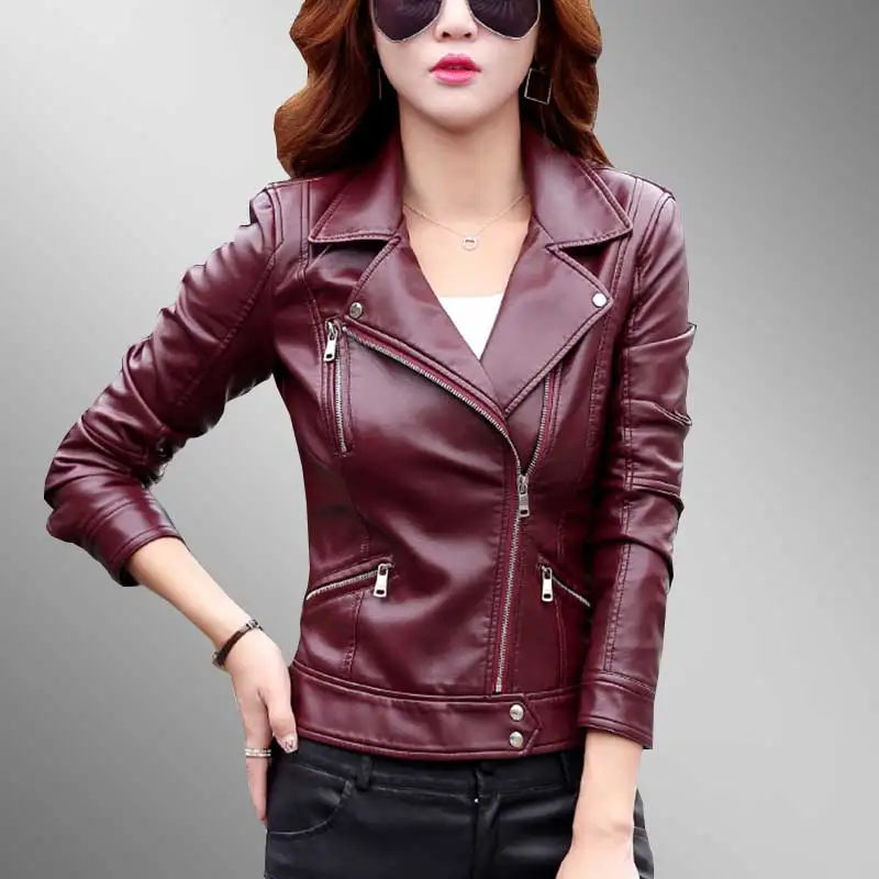 Chaqueta mujer Autumn Motorcycle Plus size Leather Jacket 2018 Women Fashion New Style Body Wash Skin Black PU Leather Parka 793