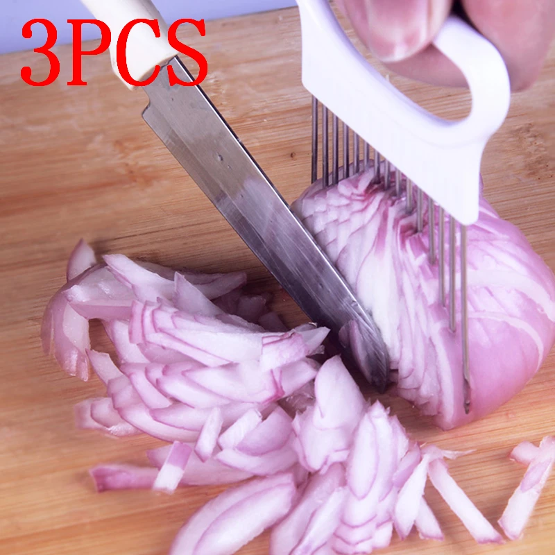 3 шт./лот легко вырезать лук держатель вилы нержавеющая сталь + пластик овощи