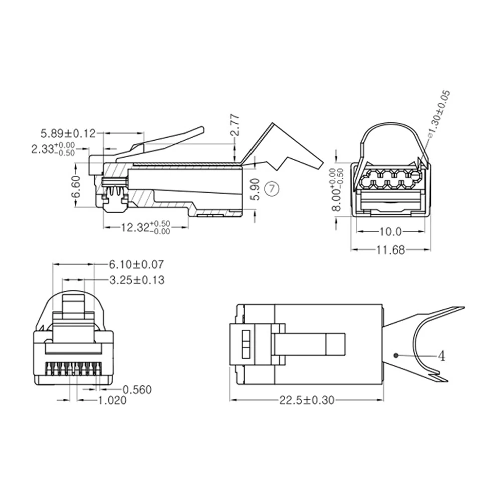 50/60 шт RJ45 разъем сетевой кабель Разъем Cat6a Cat7 Экранированный FTP 8P8C обжимной