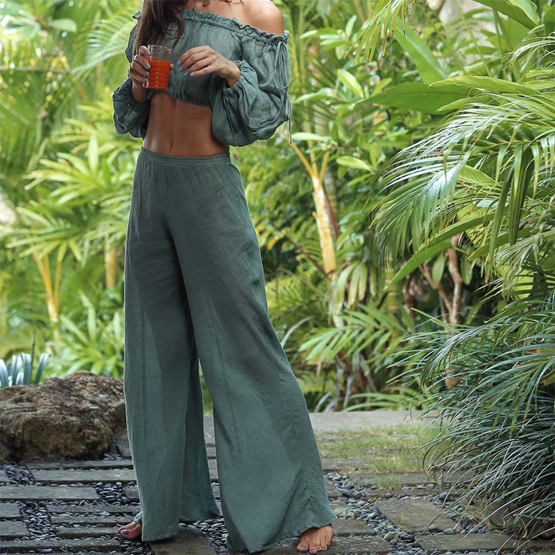 Женские широкие брюки In X плиссированные с высокой талией для пляжа на лето