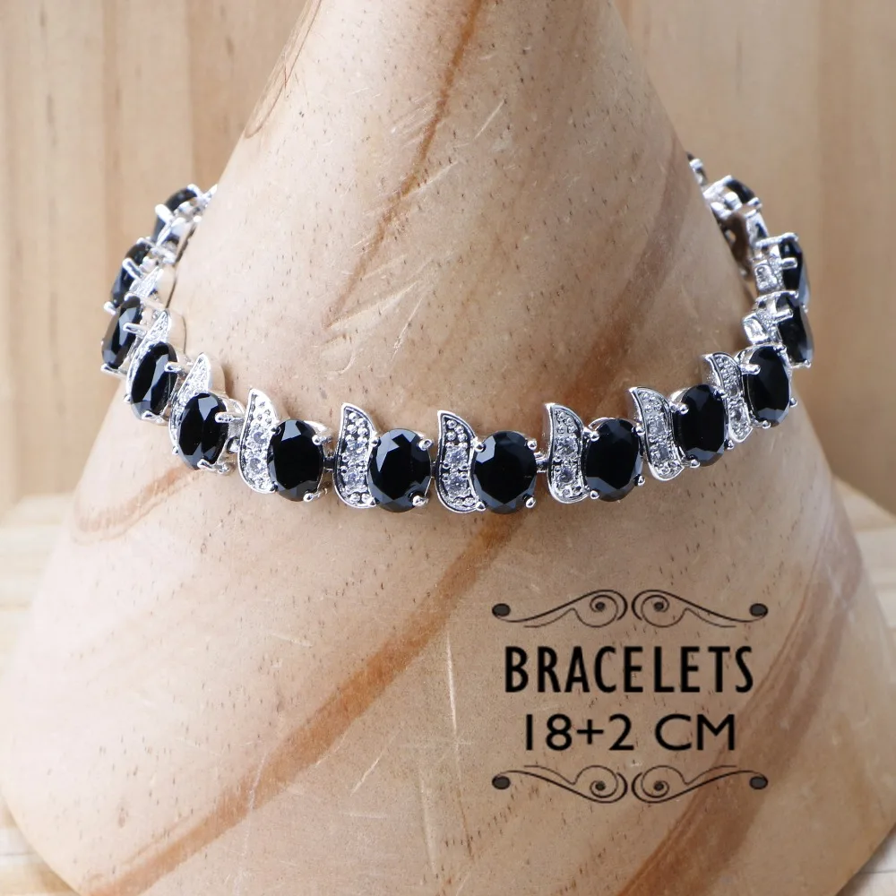 Bridal Silver 925 Jewelry Sets For Women Black Earrings Wedding Costume Jewelry Zircon Rings Bracelet Necklace Set Gifts Box