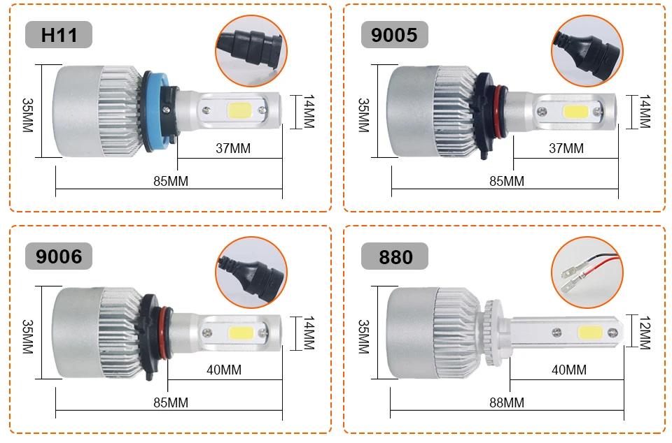 Светодиодный 6500 K S2 H4 H7 H1 COB светодиодный лампы для передних фар H11 H13 12 V 9005 9006 H3 9004 9007 72 W фары для 8000LM Автомобильный светодиодный свет H11 светодиодный Авто ампулы