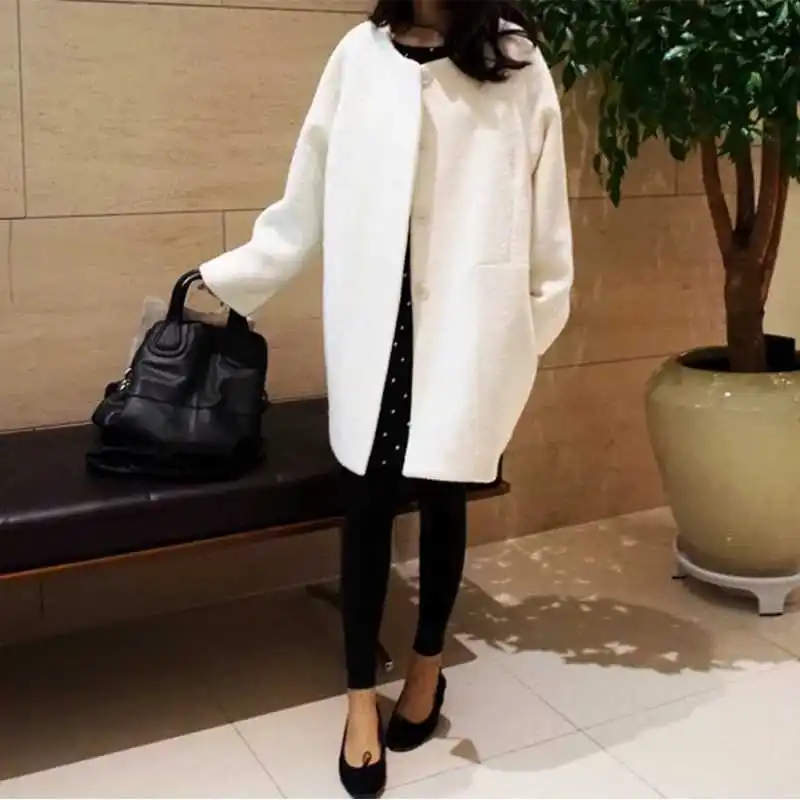 Женское шерстяное пальто средней длины cappotto donna свободное и куртка для осени зимы