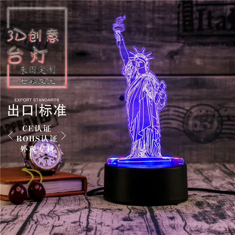 3D Led Novety светильник ing креативный подарок Ночной светильник Настольная лампа Статуя Свободы светодиодный домашний коридор отель вечерние светильник s