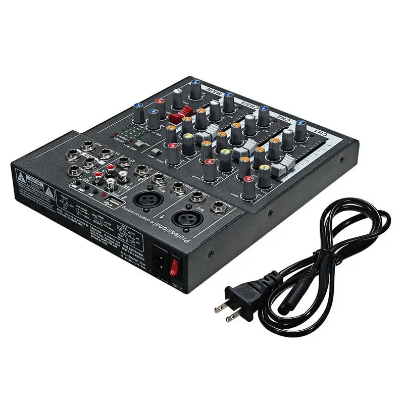 LEORY Мини Портативный 4 канала Профессиональный DJ аудио караоке микшерный пульт с USB 48 в мощный металлический цифровой DJ микшер звука