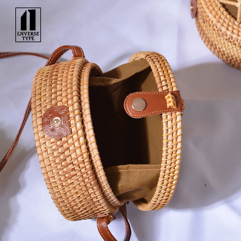 Тканая пляжная сумка ручной работы для женщин путешествий круглая Соломенная