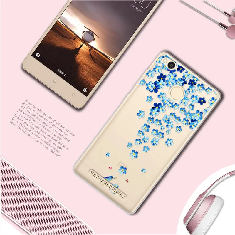 Cute Floral Printed Soft Slicone Case Cover For Xiaomi Redmi 3S 3D Relief Coque Lace Funda Hongmi 3Pro 3 S 5.0'' |
