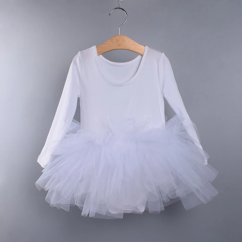 White Long sleeve 1 шт., новое балетное платье-пачка, танцевальное платье для девочек, Одежда для танцев, детская юбка принцессы, балетная юбка-пачка, гимнастические трико, Одежда для танцев - Цвет: White Long sleeve