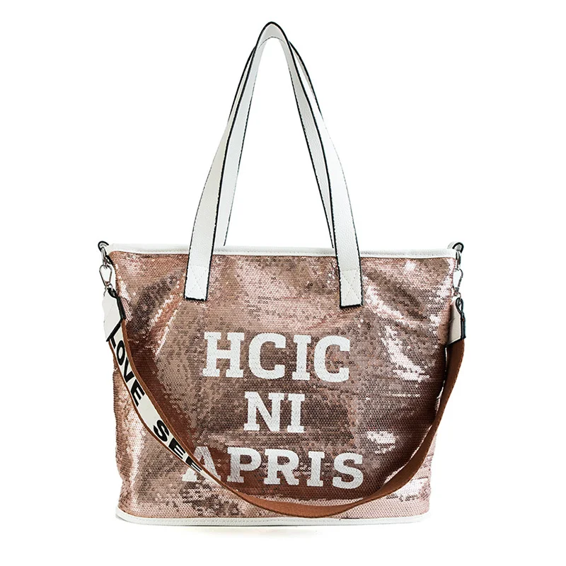 OLOEY Новый Осень 2018 г. Мода блестками сумки дамы повседневное Tote письма Bling сумка
