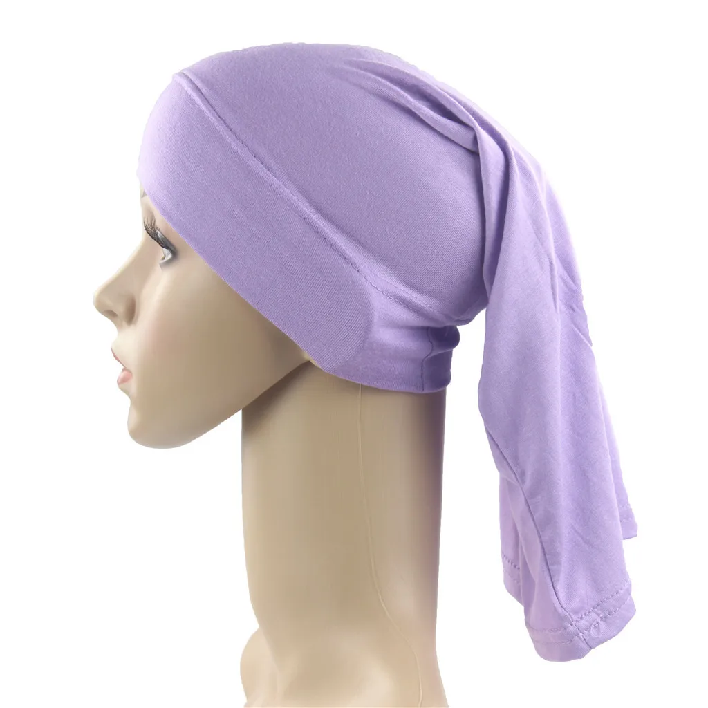 Light Purple Модный простой женский мусульманский эластичный тюрбан шапка после химиотерапии шапка для волос головной платок для душа шапка шарф для женщин - Color: Light Purple