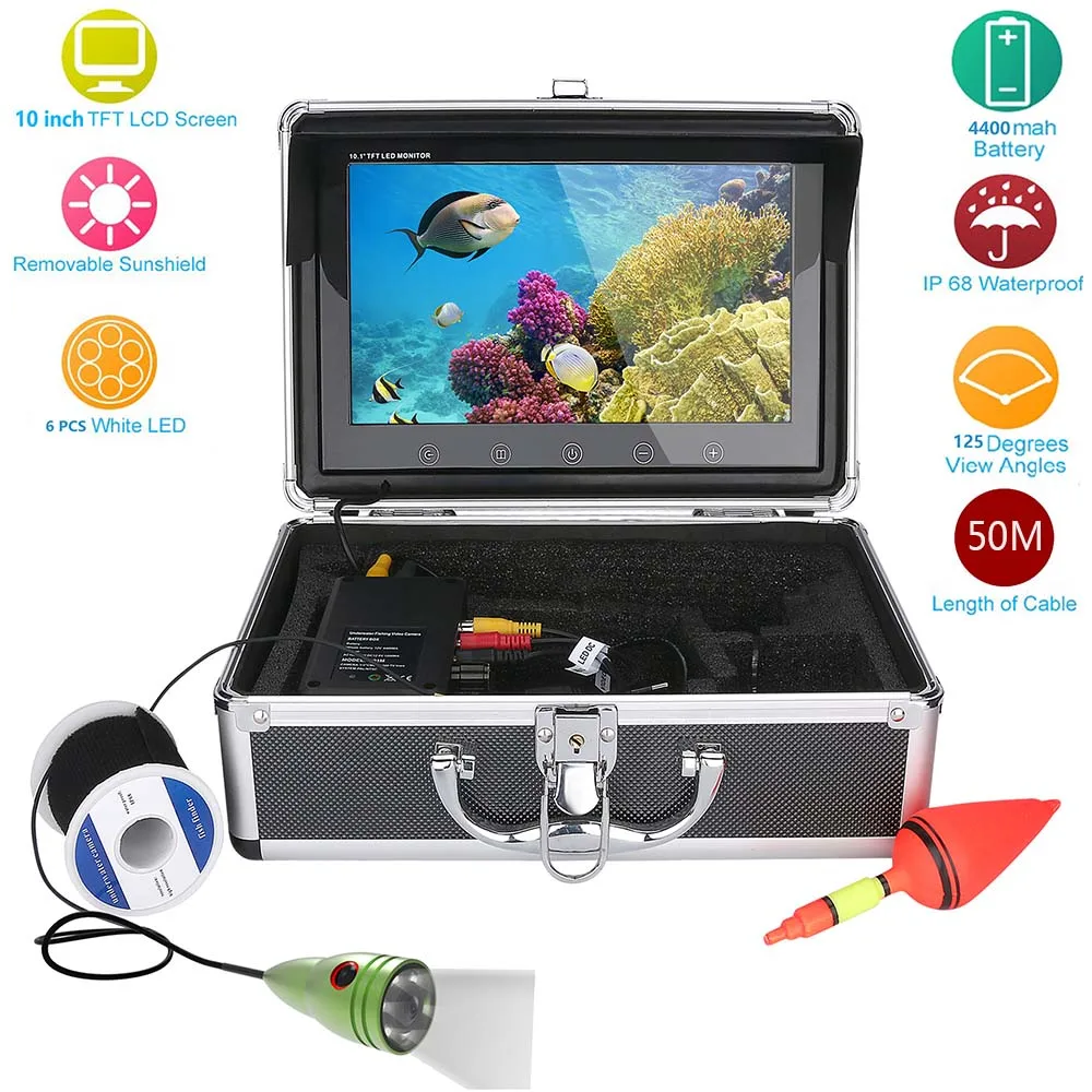 

GAMWATER 10" Inch HD 1000tvl Underwater Fishing Video Camera Kit 6pcs 1W White LEDs Lights Video Fish Finder 20M 30M 50M