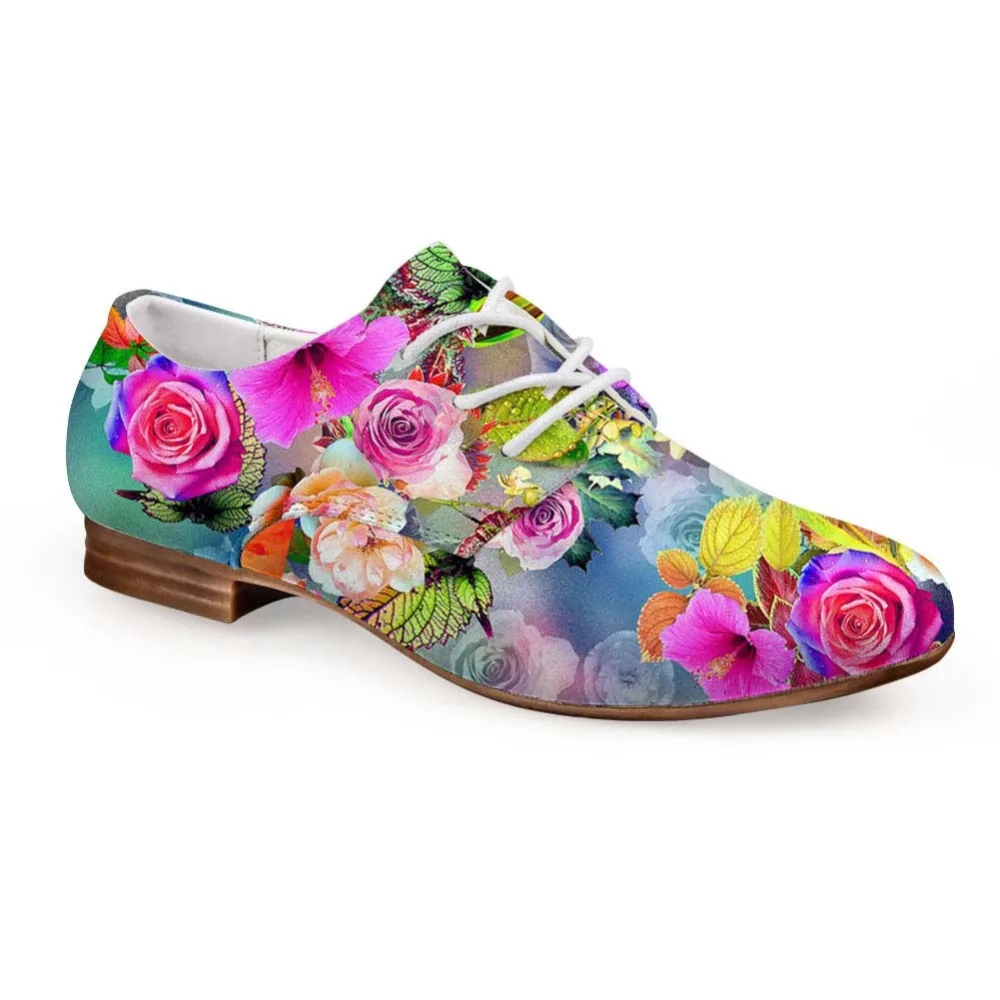 

Noisydesigns Casual Oxfords Shoes Rose Mixed Color Flowers Print Women Leather Business Dress Shoe Lace Up Loafers Girls Derby