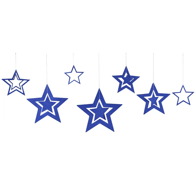 Paper Star Hanging Garland Star Shape String Banners Blue Gold Silver Christmas Banner For Party Home Wall Hanging Decoration