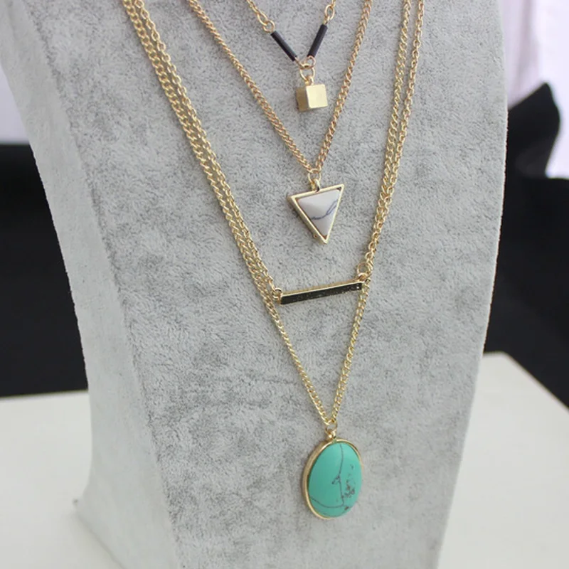 Multilayer Rose Pink Quartz Kallaite Natural Stone Pendant Short Gold Chain Necklaces Geometric Circle Accessories Jewelry | Украшения и