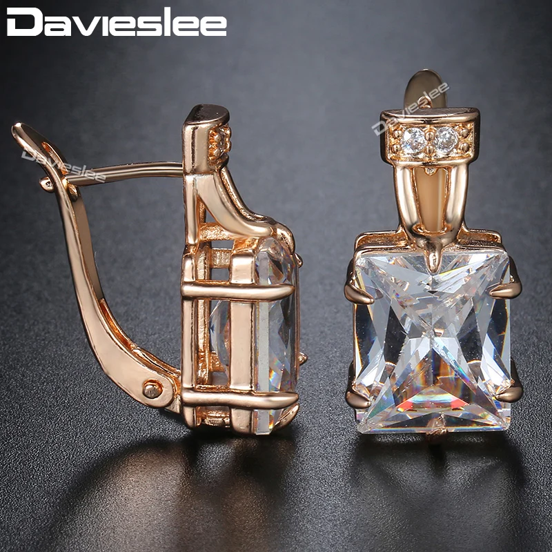 Davieslee серьги-гвоздики для женщин квадратный прозрачный CZ 585 розовое золото