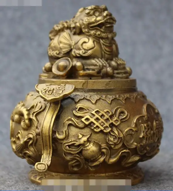 Бронзовый 8 благоприятный символ Ruyi Лев Львы зверь благовония горелки курильницы